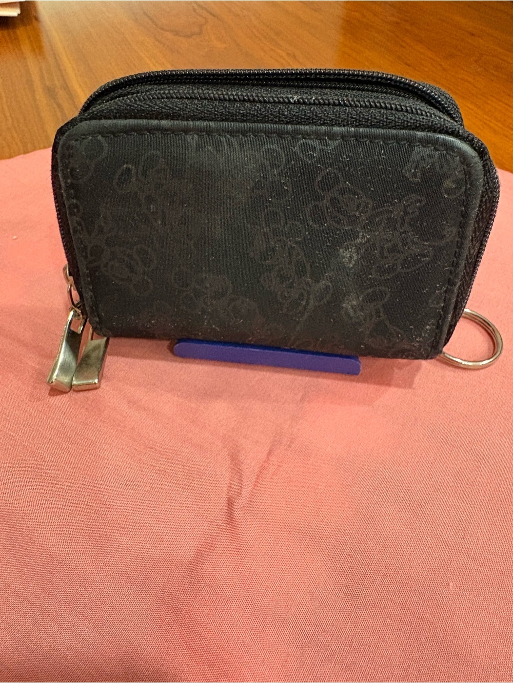 Mickey Mouse Black Zip Wallet with Subtle Pattern